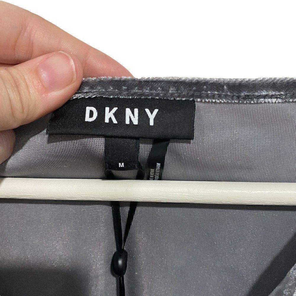 DKNY New sleeveless velvet feel drape front medium gray - Picture 2 of 4